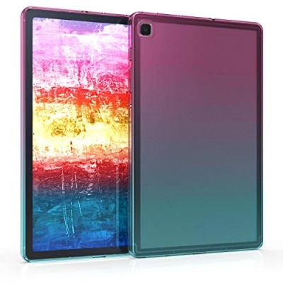 Image of kwmobile TPU Silicone Case Compatible with Samsung Galaxy Tab S6 Lite (2024/2022/2020) Soft Flexible Protective Cover Bicolor Dark Pink/Blue/Transparent