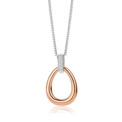 Image of Miore Women&#039;s Two Toned Gold Plated Sterling Silver Zirconia Teardrop loop Pendant Necklace 925 Brilliant Cut (0.14 Ct) 45cm Curb Chain