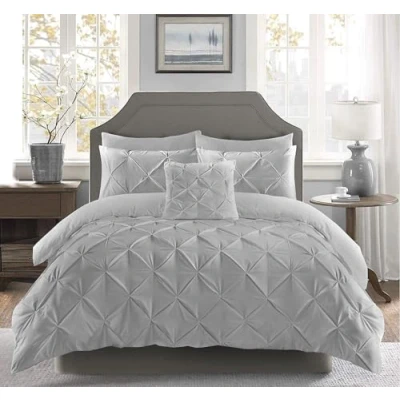 Image of [hachette] PINTUCK DUVET COVER BEDDING BED SET WITH PILLOWCASES (Grey Silver, King)