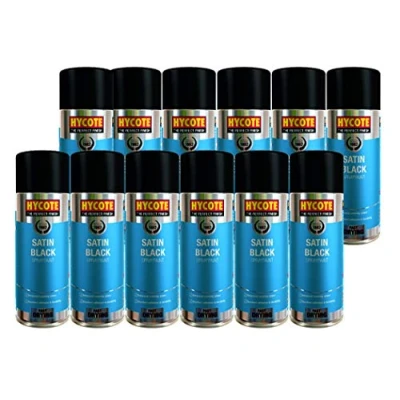 Image of Hycote Satin Black Spray Paint 400ml UV Resistant (Pack of 12)