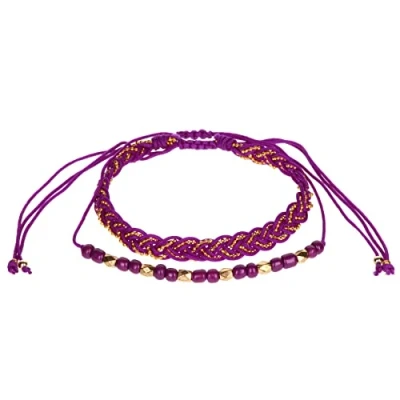 Image of Stands Out, Supplying Outstanding Gifts Aloha Girls Womens Purple and Gold Braided Anklet Ankle Bracelet Adjustable Beach Bead Foot Jewellery
