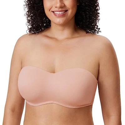 Image of Delimira Women&#039;s Strapless Bra Underwire Non Padded Minimiser Plus Size Bandeau Seamless Blush Beige 36E