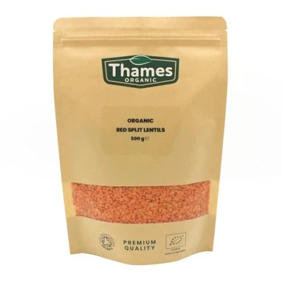 Image of Organic Red Split Lentils High Fibre, Protein, No Additives, Preservatives, Raw, Vegan, GMO Free, Certified Perfect for Soups, Curries Thames 500g
