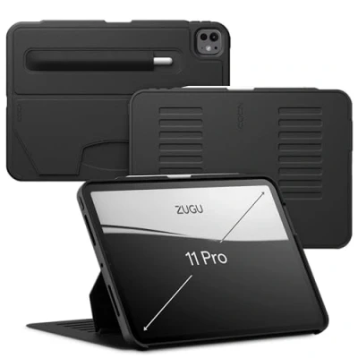 Image of ZUGU iPad Pro 11 Inch Case (M4) 2024 Ultra Slim Protective Cover Wireless Apple Pencil Charging Convenient 8 angle Magnetic Stand &amp; Auto Sleep/Wake [ Black ]