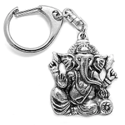 Image of Ganesh Hindu Elephant God Push Gate Keyring with Lemon Burlap Pouch