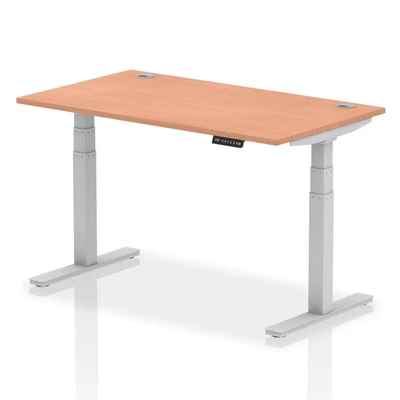 Image of Air 1400x800mm Height Adjustable Desk Beech Top Cable Ports Silver Leg