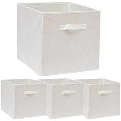 Image of DuneDesign 4 Kallax Storage Boxes 33x38x33 Fabric Cubes with Handle Foldable Box Inserts White