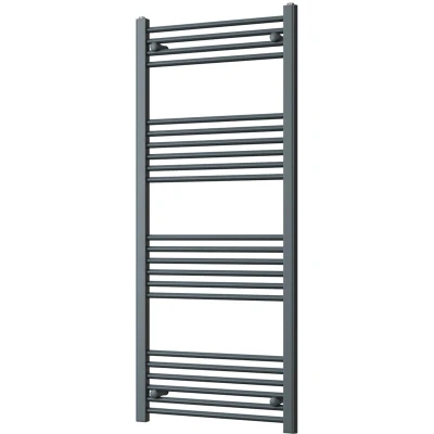 Image of Heated Straight Anthracite Towel Rail For Luxurious Bathrooms Efficient Warmer &amp; Storage Rack Bathroom Radiator with Stylish Holder Easy Installation H1400mm x W600mm