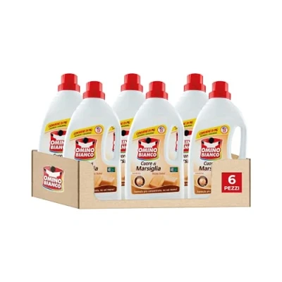 Image of Omino Bianco Liquid Washing Machine, 138 Washes, Respects Colours and Fabrics, Fresh Perfume with Heart of Marseille Essence, 1160 ml x 6 Packs