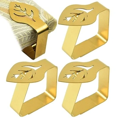 Image of Lpitoy Tablecloth Clips, 4 Pcs Stainless Steel Leaf Shape Table Clips for Christmas Cloth Restaurant Wedding Party Cover Clamp Holder