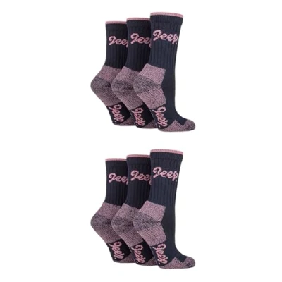 Image of Jeep Womens Cotton Boot Socks Luxury Terrain Calf Length Plain with Logo,Ribbed, Cushioned &amp; Chunky for Walking, Hiking, Trekking the Outdoors Size 4 8 6 Pair Multipack Navy
