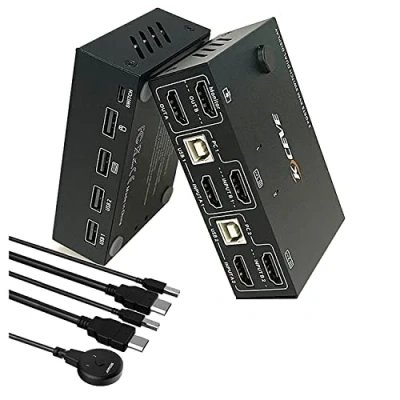 Image of KVM Switch 2 Computer Monitors, HDMI USB 2.0 Dual Monitors Supports 4K @ 30Hz Stock Monitor Mouse Keyboard for Laptop, PC, PS4, Xbox, 1 External Button