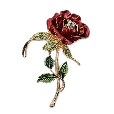 Image of HCMA Three Leaf Rose Flower Brooch With Rhinestone Garment Accessories Wedding Bridal Jewelry Crystal Pins For Women