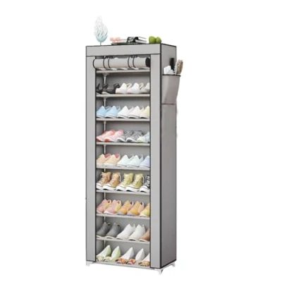 Image of MAGIC SELECT Shoe Rack Fabric, Organizer for Entryway, Fabric Covered Hallway. 9 Levels.Sneaker Shelf. Storage Home, Bedroom.28 Pairs of Shoes.158x58x30cm.Grey
