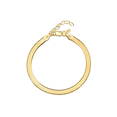 Image of Amberta Women 925 Sterling Silver Flat Snake Bracelet: 4.5 mm Gold Plated Herringbone Bracelet 8 inch