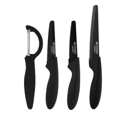 Image of Viners Assure 4 Piece Peel and Prep Knife Set Stainless Steel Blades with Squared Tips for Safety,Rust Resistant