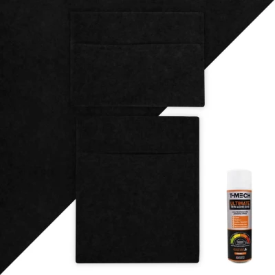 Image of Camper Van Lining 2 Storage Pouches &amp; 5 Cans Adhesive Glue Black Carpet 4 Way Stretch 2m Wide 11m2 Coverage Car Motorhome Vehicle Interior Campervan Conversion Size Tool Document Pocket Organiser