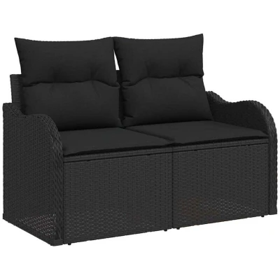 Image of vidaXL 10 Piece Garden Sofa Set with Cushions Black Poly Rattan