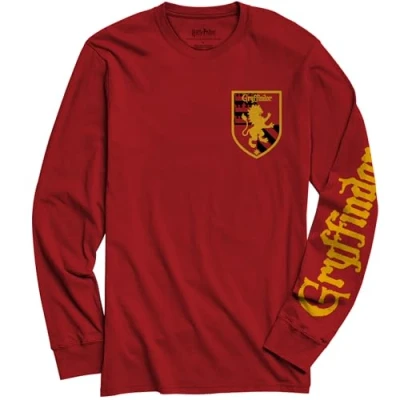 Image of Harry Potter Gryffindor Slytherin Ravenclaw Hufflepuff House Long Sleeve Adult T Shirt, Red, S