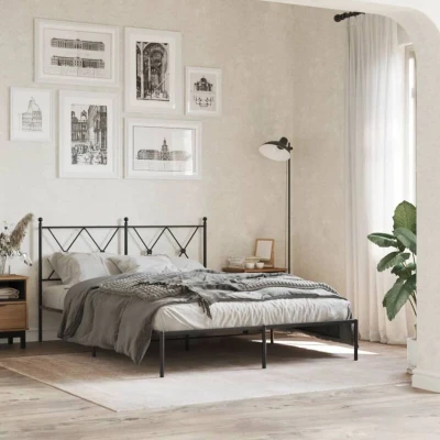 Image of Metal Bed Frame without Mattress with Headboard Black 140x190cm Vidaxl