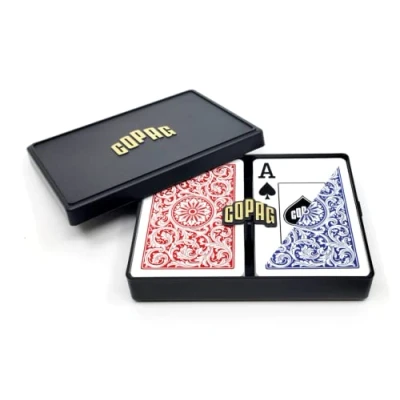 Image of Copag 1546 Design 100% Plastic Playing Cards, Bridge Size (Narrow) Red/Blue (Jumbo Index, 1 Set)