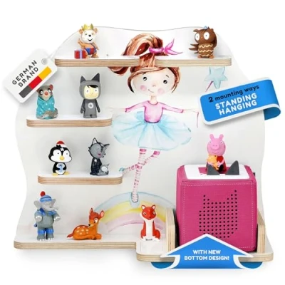 Image of stadtecken wooden shelf For music box I Suitable the Toniebox and Tonies Perfect Tonie storage in children&#039;s room standing up or hanging (Fairytale Castle, with narrow bottom)