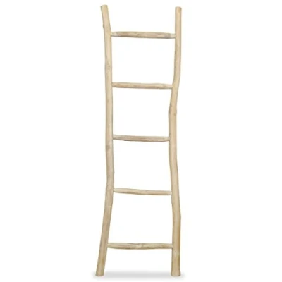 Image of TANZEM Towel Ladder with 5 Rungs Teak 45x150 cm Natural,Freestanding Rack Drying Stand Rails Wooden Bathroom Clothes Clothing &amp; Towels Freestanding Holder