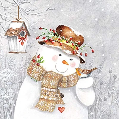Image of Ambiente 3 Ply Paper Napkins Snowman Holding Robin