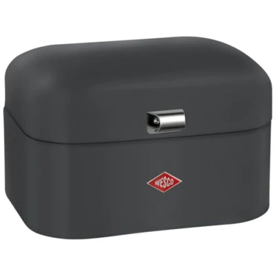 Image of WESCO Single Grandy bread bin in matt graphite, powder coated sheet steel, ventilation holes and sturdy handle