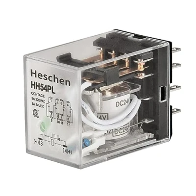 Image of Heschen Gereral Purpose Power Relay HH54P L 24VDC Coil 3A 220VAC/24VDC 4PDT 14 Pin Terminals LED Indicator