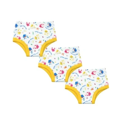 Image of Baby Shark Potty Training Pants Boys Girls Reusable Underwear Yellow 100% Cotton Waterproof Toddler Iconic Character Design 3 Pack (L (3+ Years), 3, count)