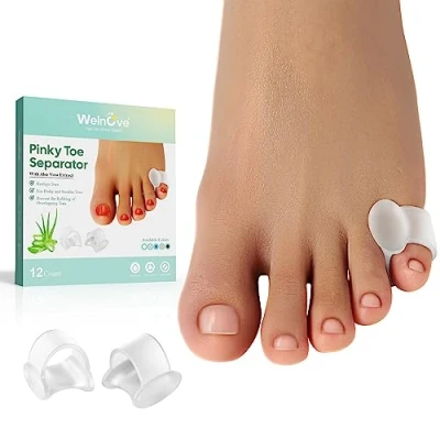 Image of Welnove Gel Toe Separator, 12 Pack Pinky Spacers, Aloe Vera Extract Infused Silicone Little Bunion Corrector, Cushions Pads for Preventing Rubbing &amp; Relieve Pressure