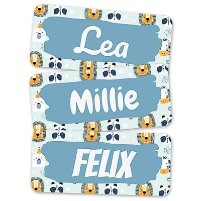 Image of melu kids® Name Labels for Clothes &amp; Items (100 Pieces) Personalised and Washable Kids Stickers, Stick on Tags (Animals)