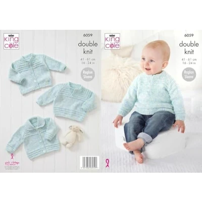 Image of King Cole Baby Double Knit Knitting Pattern Cardigans &amp; Sweater (6059), 16&#039;&#039; 24&#039;&#039; (41cm 61cm) chest