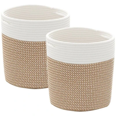 Image of vidaXL Storage Baskets 2 pcs Brown and White Ø28x28 cm Cotton