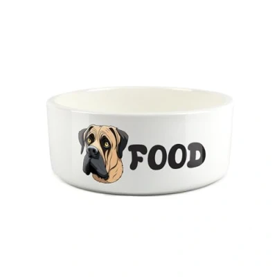 Image of Mastiff Pet Bowl Cartoon Dog Portrait Large Ceramic Food Novelty White Dish For Dogs