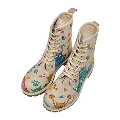 Image of DOGO Women&#039;s Boots Cat Lovers Fashion, Beige, 4.5 UK