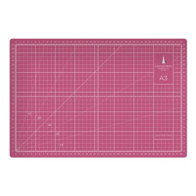 Image of Cathedral Products A3 Double Sided Self Healing Cutting Mat 3mm Thick Metric and Imperial Grids Pink