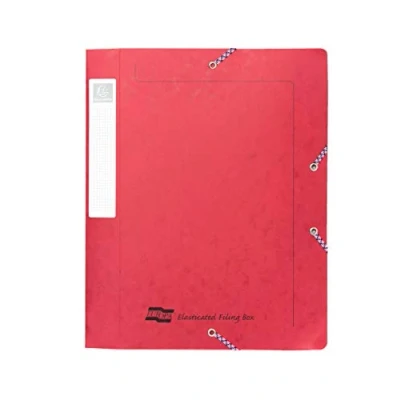 Image of Exacompta Ref 5270Z Europa Elasticated Filing Box, A4, 40mm Spine, Holds A4 Documents, Flat Packed for Storage, Easy Assembly, Secure Elastic Straps, Spine Label Red