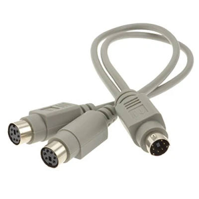 Image of kenable PS2 Splitter 6 pin Mini Din Male Plug to 2 x Female Sockets Cable 30cm