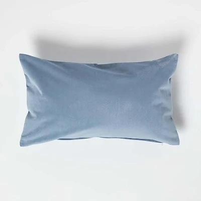 Image of HOMESCAPES Blue Velvet Cushion 30 x 50 cm Super Soft Scatter Bolster with Microfibre Pad Insert Included Rectangular Accent Throw Pillow for Sofa or Bed