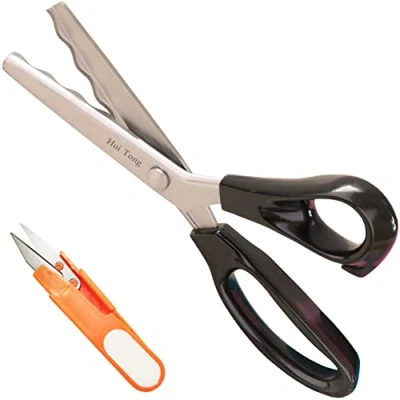 Image of Hui Tong Strong &amp; Sharpe Pinking Shears,Pinking Shears Scissors for Fabric, Serrated and Scalloped Fabric,3mm,5mm,7mm (Wavy 18mm)