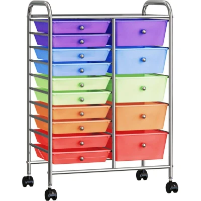Image of vidaXL XXL 15 Drawer Mobile Storage Trolley Multicolour Plastic