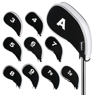 Image of Andux Neoprene Golf Iron Club Head Covers with Zipper 10pcs/set Black/white