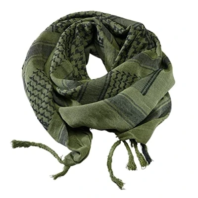 Image of Men&#039;s Protective SAS Army 100% Cotton Military Desert Tactical Neck Head Keffiyeh Wrap Combat Sun Hat Scarf Shemagh (Olive Black)