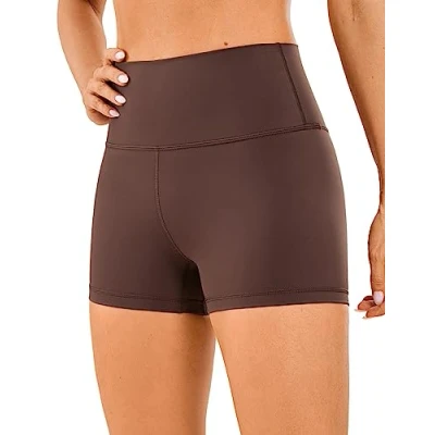 Image of CRZ Yoga Women&#039;s Naked Feeling 3&#039;&#039; Gym Shorts High Waisted Cycling Workout Running Spandex Taupe 14