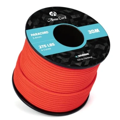 Image of Abma Cord 2.4mm Paracord 275 30m Nylon Rope 4 Strands Tactical Parachute Max. 125kg (275lbs) Neon Orange