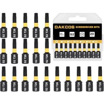 Image of DAKCOS T20 Torx Bit, Impact Driver Bits, 1/4&quot; Screwdriver Bit Sets, 20PCS Premium S2 Alloy Steel 25mm Long