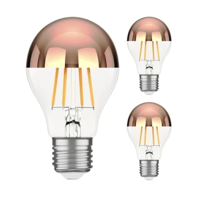 Image of ledscom.de 3 Pieces E27 LED Bulb, A60, Warm White (2600 K), 7.5 W, 839lm, Head Mirror (Rose Gold)