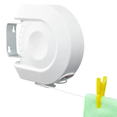 Image of KCT 15m Wall Mountable Retractable Washing Lines Single Line Outdoor Mounted Extending Clothes Drying Rack